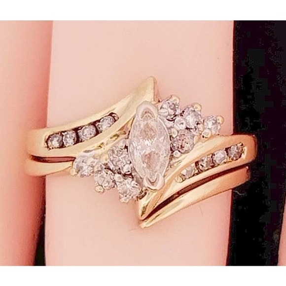 14K Diamond Wedding Ring Set/ Engagement Ring REAL DIAMONDS Size 5.6 - Picture 4 of 12